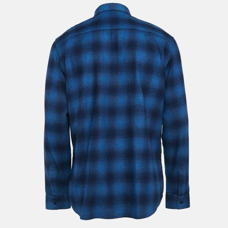 Pre Owned Givenchy Navy Blue Plaid Flannel Cotton Stars Patch Shirt XXL