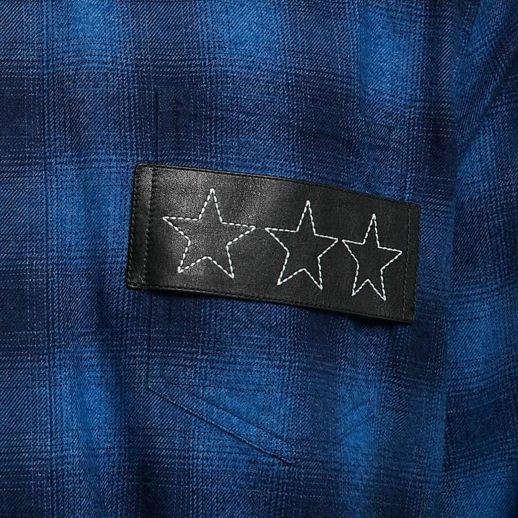 Pre Owned Givenchy Navy Blue Plaid Flannel Cotton Stars Patch Shirt XXL