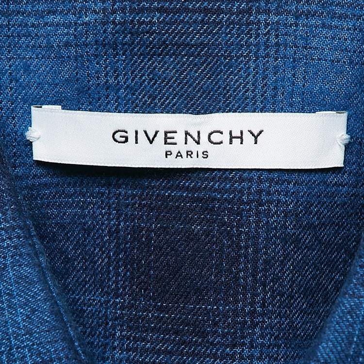 Pre Owned Givenchy Navy Blue Plaid Flannel Cotton Stars Patch Shirt XXL