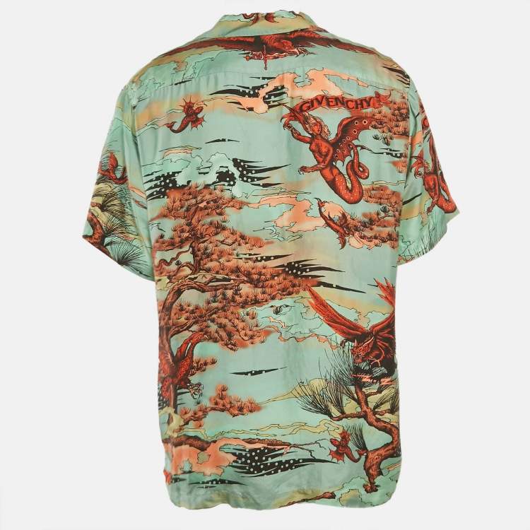 Pre Owned Givenchy Green Printed Silk Short Sleeve Shirt XXL