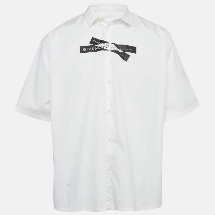 Pre Owned Givenchy x Brown 50 White Logo Tape Print Cotton Shirt L 
