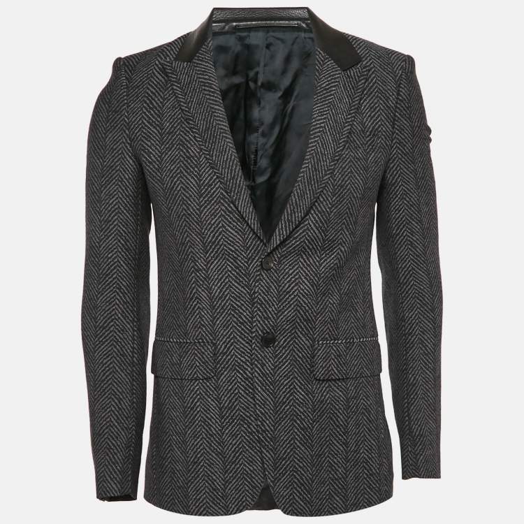 Pre Owned Givenchy Black Herringbone Wool Single Breasted Blazer S