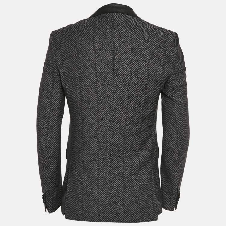 Pre Owned Givenchy Black Herringbone Wool Single Breasted Blazer S