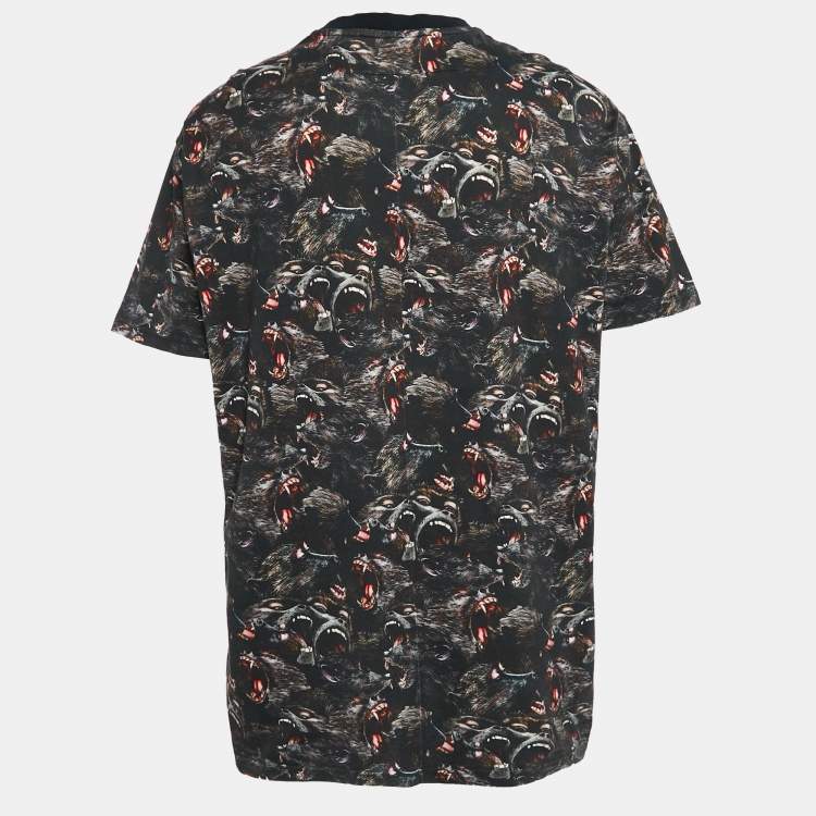 Pre Owned Givenchy Black Baboons Print Jersey Crew Neck T-Shirt M
