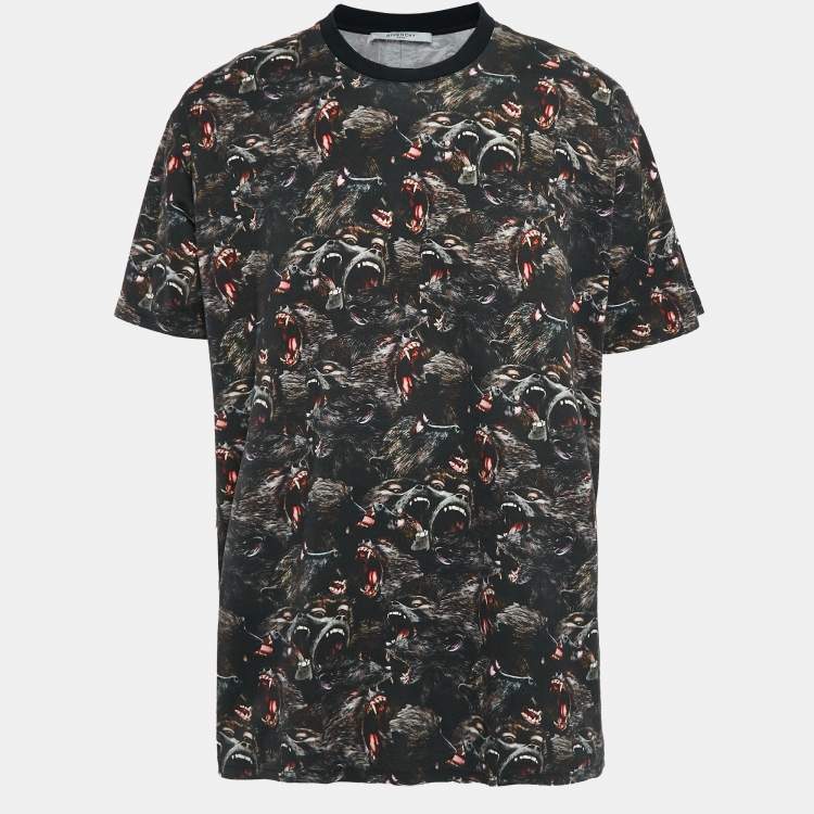 Pre Owned Givenchy Black Baboons Print Jersey Crew Neck T-Shirt M