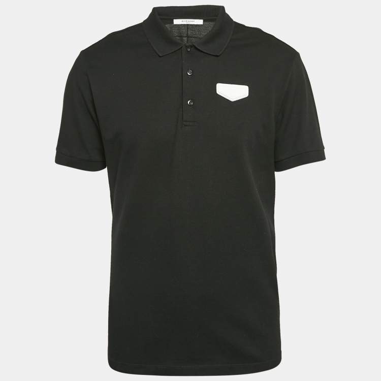 Pre Owned Givenchy Black Cotton Pique Leather Patch Detail Polo XL