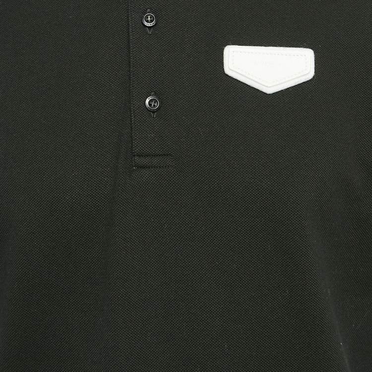 Pre Owned Givenchy Black Cotton Pique Leather Patch Detail Polo XL