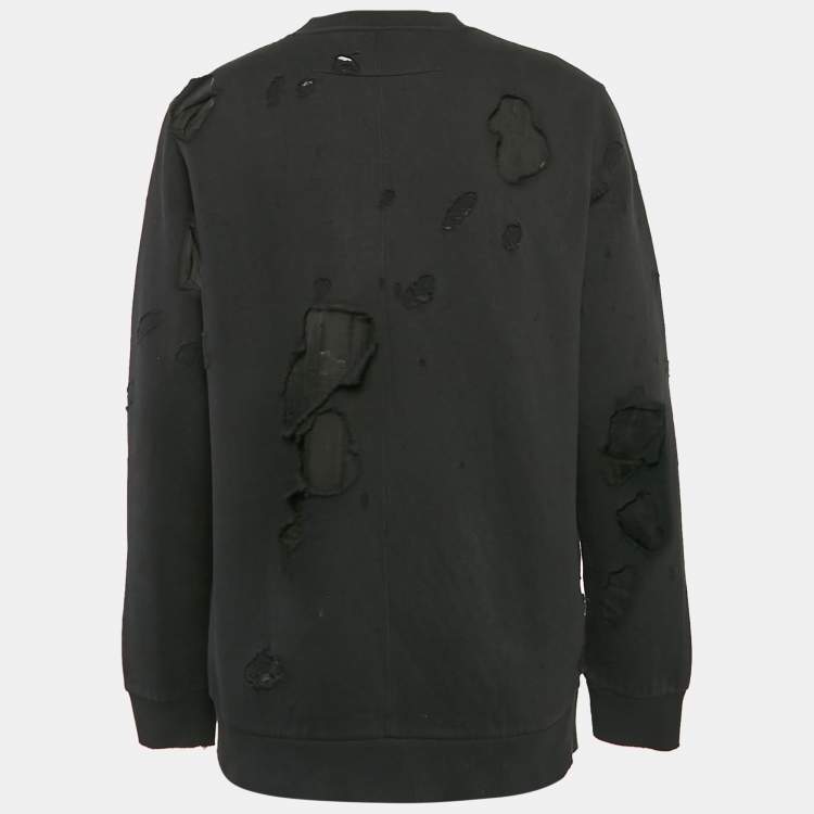 Pre Owned Givenchy Black Distressed Logo Print Cotton Sweatshirt M