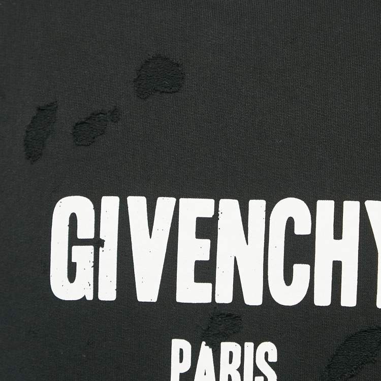 Pre Owned Givenchy Black Distressed Logo Print Cotton Sweatshirt M