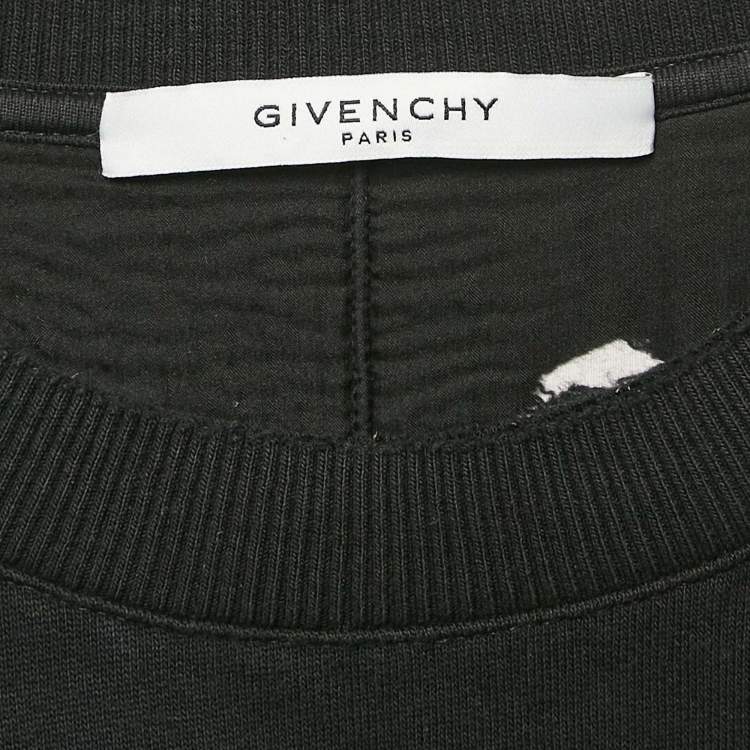 Pre Owned Givenchy Black Distressed Logo Print Cotton Sweatshirt M