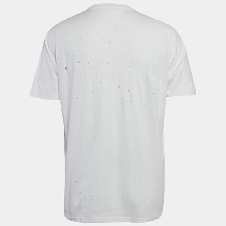 Pre Owned Givenchy White Logo Print Cotton Distressed T-Shirt S