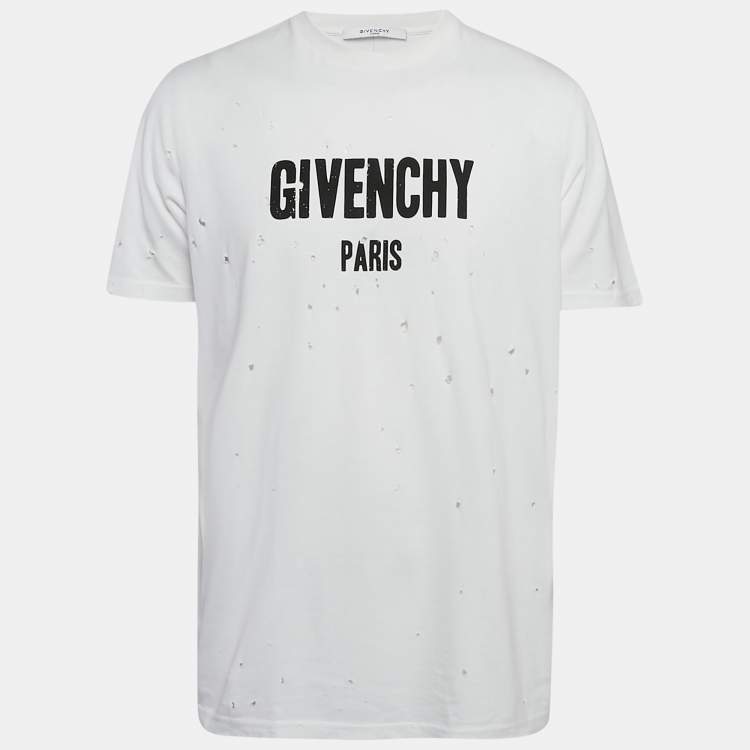 Pre Owned Givenchy White Logo Print Cotton Distressed T-Shirt S