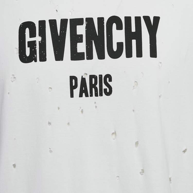 Pre Owned Givenchy White Logo Print Cotton Distressed T-Shirt S