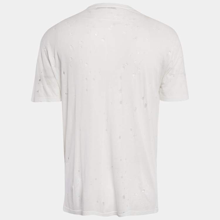 Pre Owned Givenchy White Logo Printed Cotton Distressed T-Shirt S