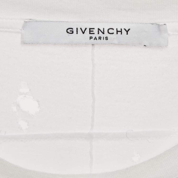 Pre Owned Givenchy White Logo Printed Cotton Distressed T-Shirt S