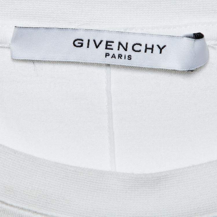 Pre Owned Givenchy White Logo Print Cotton Distressed T-Shirt L