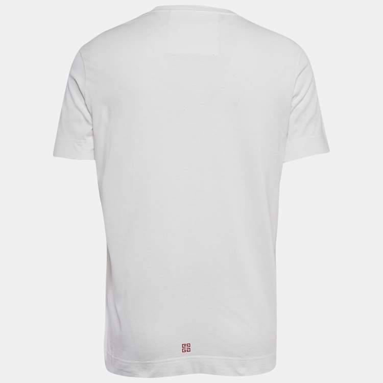 Pre Owned Givenchy White Logo Print Crew Neck T-Shirt M
