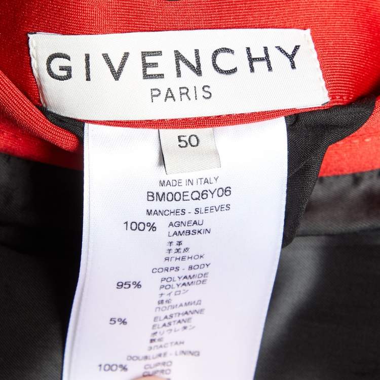 Pre Owned Givenchy Red Jersey & Leather Zip Up Hooded Jacket L