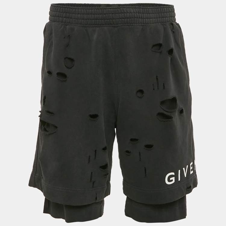 Pre Owned Givenchy Black Distressed Cotton Knit Archetype Shorts M