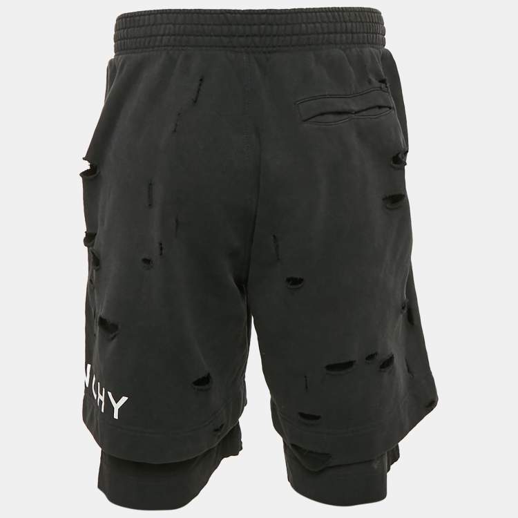 Pre Owned Givenchy Black Distressed Cotton Knit Archetype Shorts M