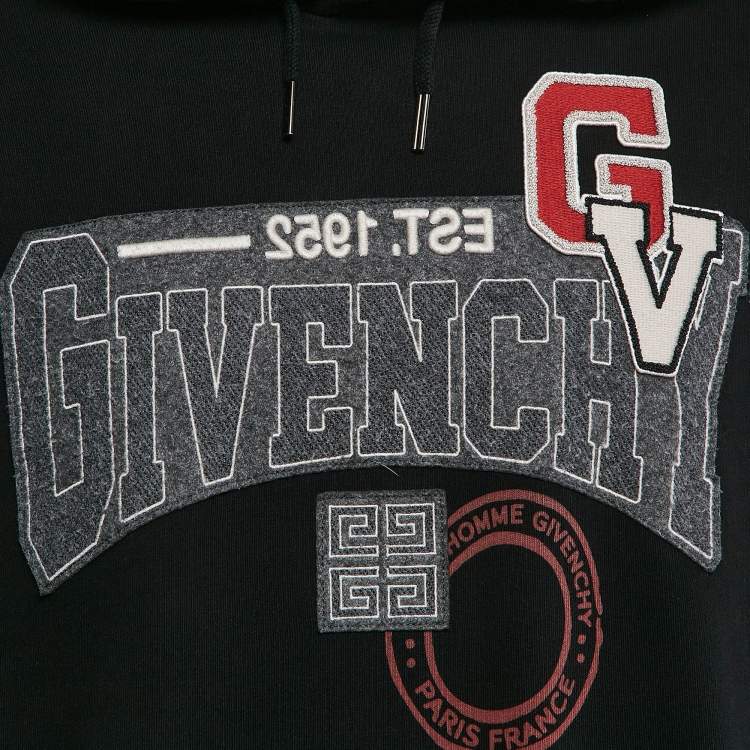 Pre Owned Givenchy Black Cotton Knit Applique Detail Hooded Sweatshirt L 