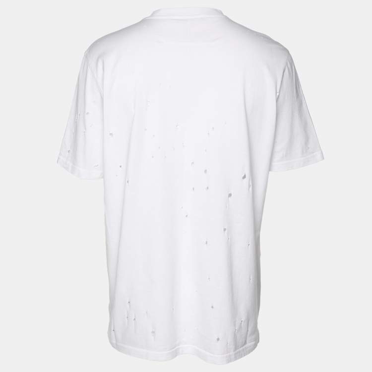 Pre Owned Givenchy White Logo Print Cotton Distressed T-Shirt S