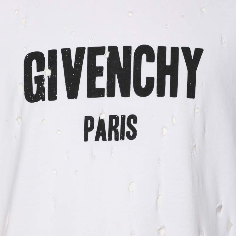 Pre Owned Givenchy White Logo Print Cotton Distressed T-Shirt S