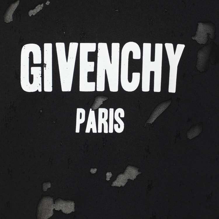 Pre Owned Givenchy Black Logo Print Cotton Distressed T-Shirt M