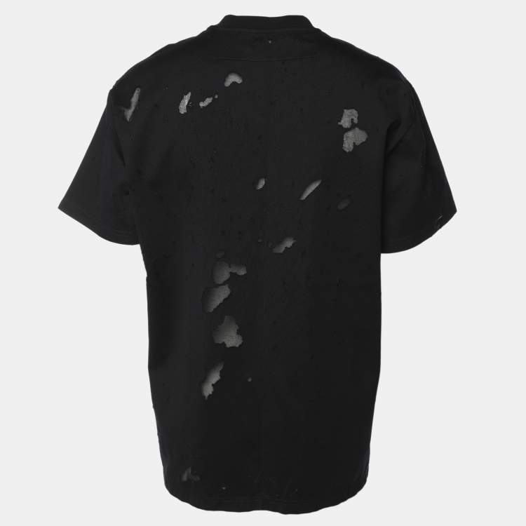 Pre Owned Givenchy Black Logo Print Cotton Distressed T-Shirt M