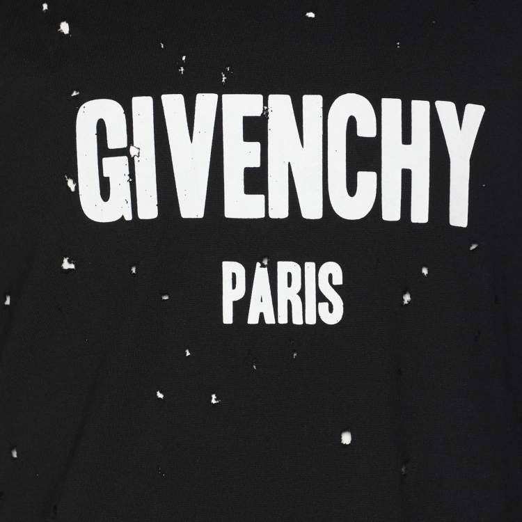 Pre Owned Givenchy Black Logo Print Cotton Distressed T-Shirt S