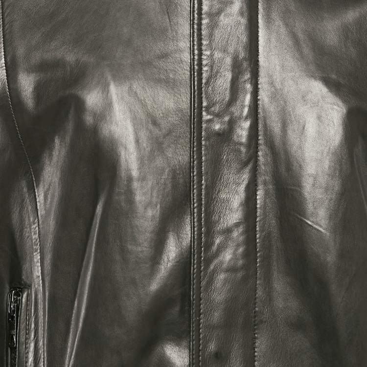 Pre Owned Givenchy Black Leather Zip-Up Jacket XXL