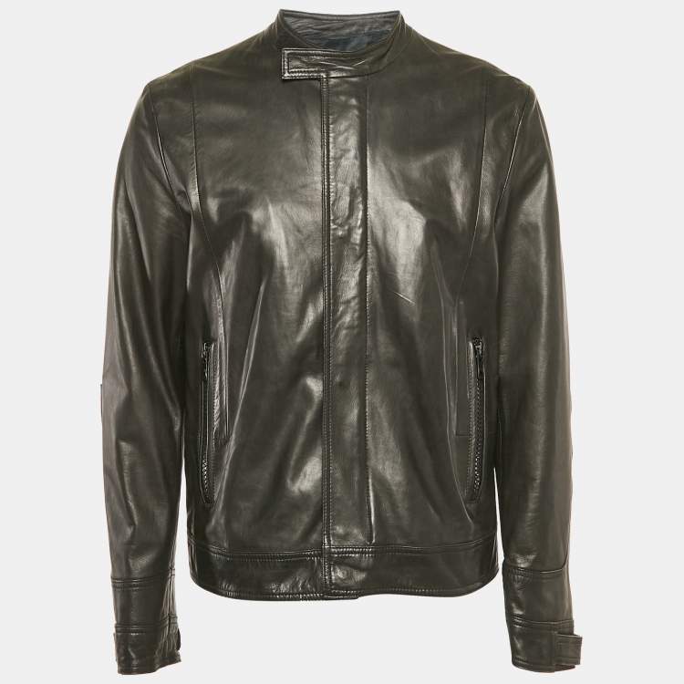Pre Owned Givenchy Black Leather Zip-Up Jacket XXL