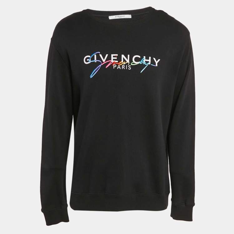 Pre Owned Givenchy Black Signature Embroidered Cotton Knit Crewneck Sweatshirt M