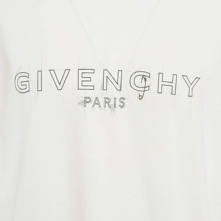 Pre Owned Givenchy White Logo Print Cotton Crew Neck XL
