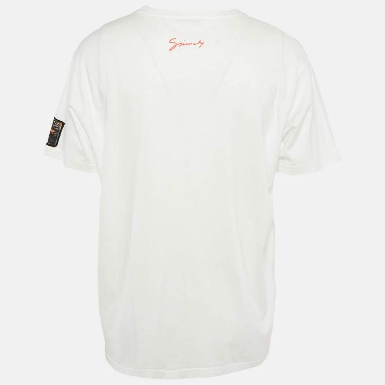 Pre Owned Givenchy White Logo Print Cotton Crew Neck XL