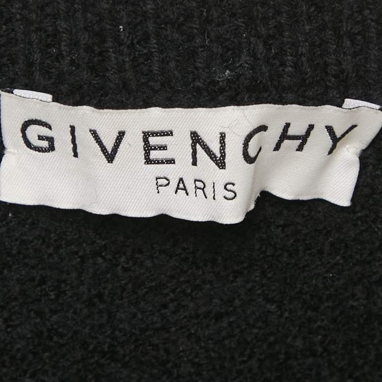Pre Owned Givenchy Black Logo Intarsia Wool Knit Sweater M