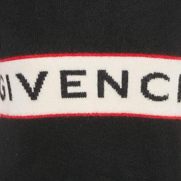 Pre Owned Givenchy Black Logo Intarsia Wool Knit Sweater M