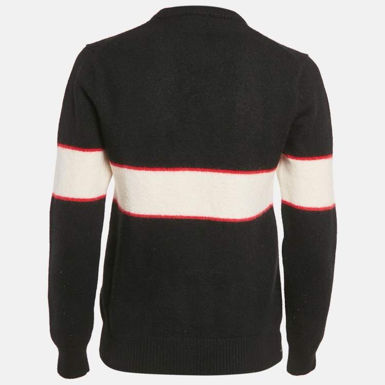 Pre Owned Givenchy Black Logo Intarsia Wool Knit Sweater M