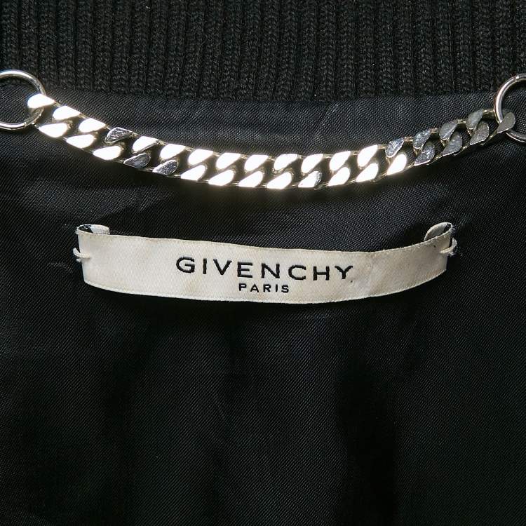 Pre Owned Givenchy Black/Blue Leather and Satin Bomber Jacket XL