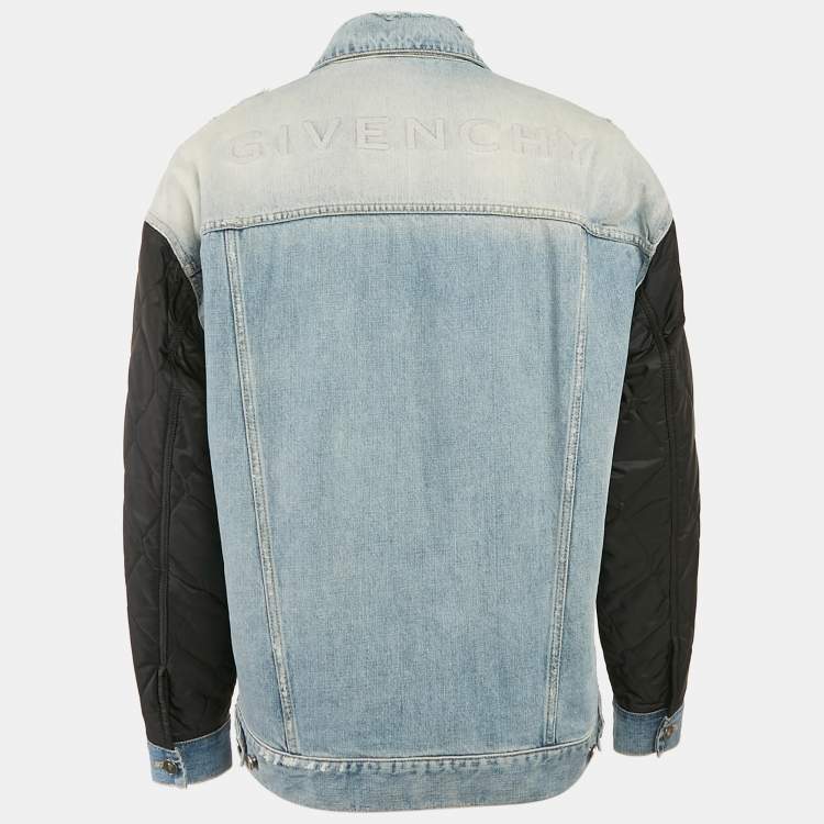 Pre Owned Givenchy Blue/Black Denim and Nylon Button Front Jacket M