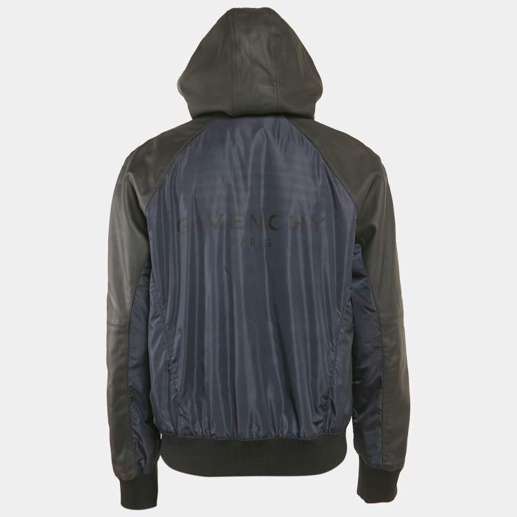 Pre Owned Givenchy Black/Navy Blue Leather and Nylon Blouson Jacket L