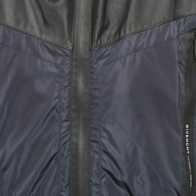 Pre Owned Givenchy Black/Navy Blue Leather and Nylon Blouson Jacket L