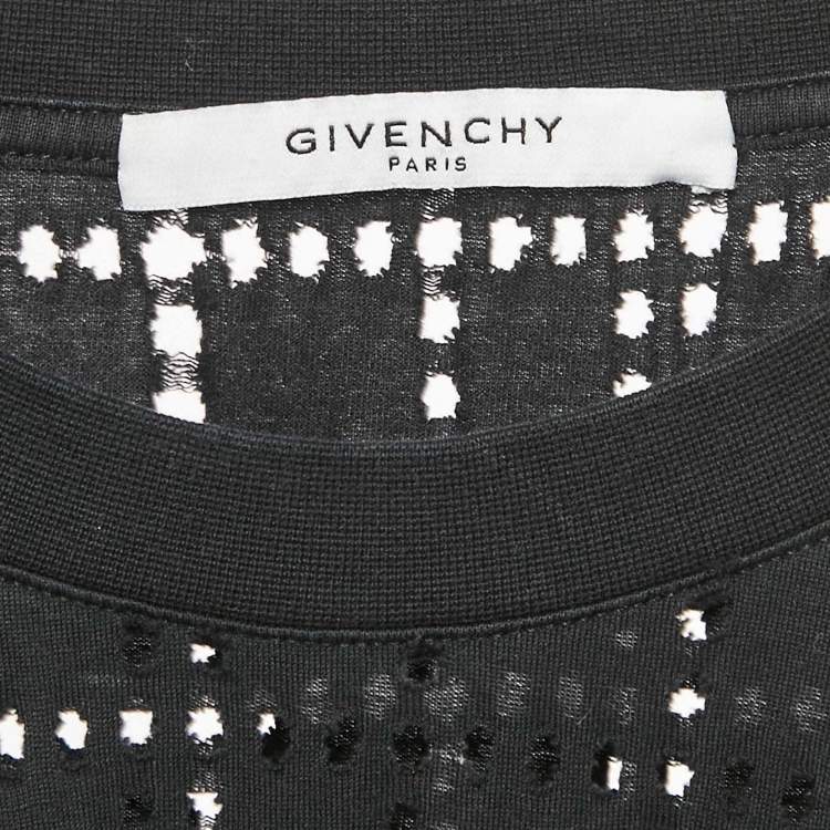 Pre Owned Givenchy Black Logo Embroidery Perforated Cotton Crew Neck T-Shirt L