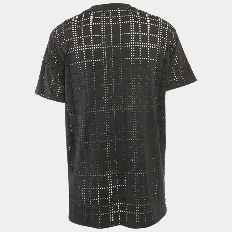 Pre Owned Givenchy Black Logo Embroidery Perforated Cotton Crew Neck T-Shirt L