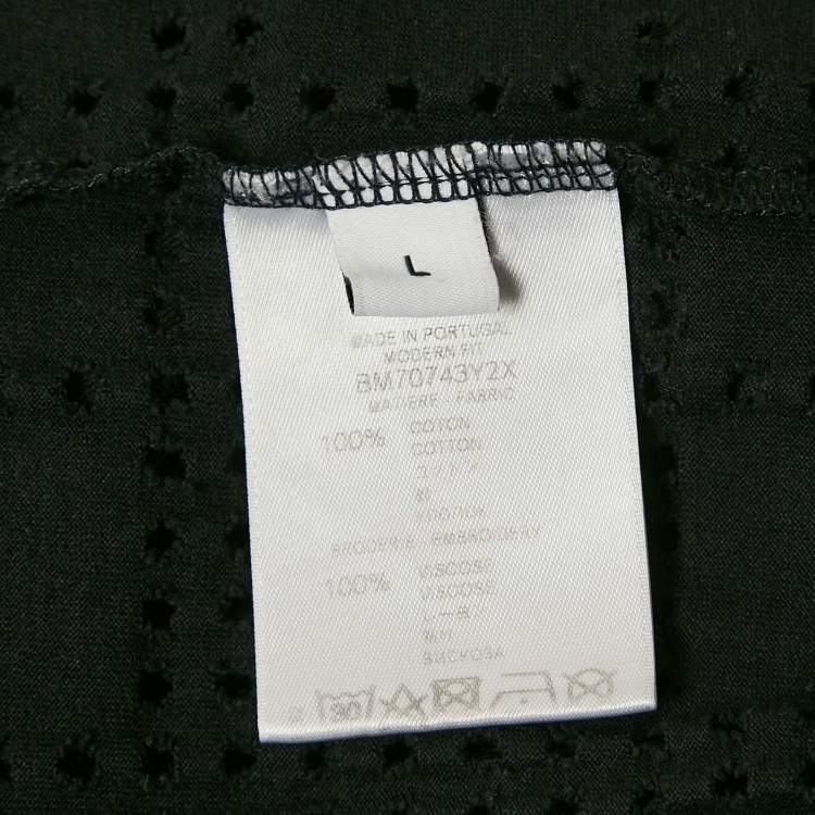 Pre Owned Givenchy Black Logo Embroidery Perforated Cotton Crew Neck T-Shirt L