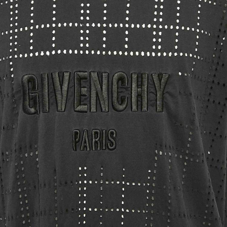 Pre Owned Givenchy Black Logo Embroidery Perforated Cotton Crew Neck T-Shirt L