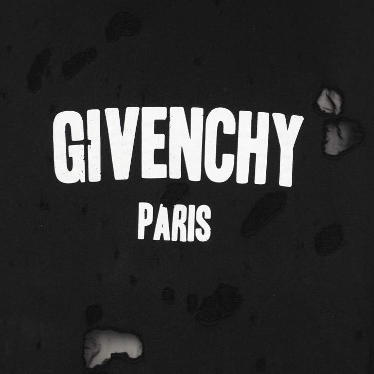 Pre Owned Givenchy Black Cotton Knit Ripped Hoodie M