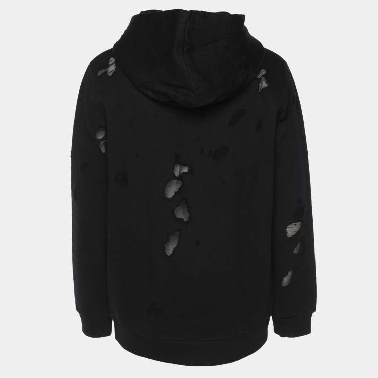 Pre Owned Givenchy Black Cotton Knit Ripped Hoodie M