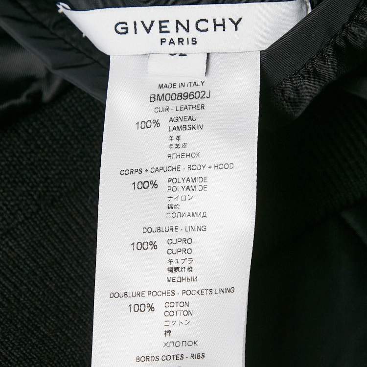 Pre Owned Givenchy Black Nylon and Leather Zip Up Hooded Jacket XL