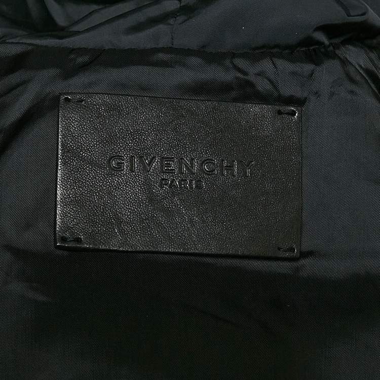 Pre Owned Givenchy Black Nylon and Leather Zip Up Hooded Jacket XL